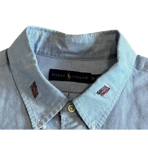 Vintage Ralph Lauren Shirt Mens 2X Embroidered FLAGS USA Preppy Oxford Button Up - Picture 2 of 5